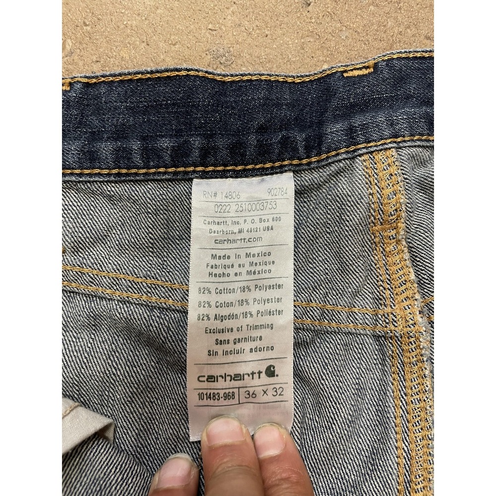 Carhartt 101483-968 Jeans Mens 36x32 Blue Dark Wash Relaxed Straight Denim‎ Work - Picture 7 of 16